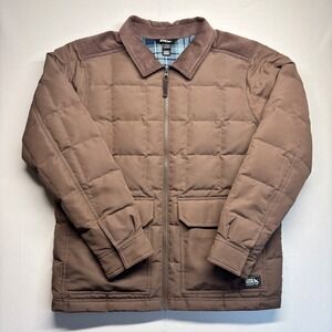Eddie Bauer Mens Brown 650 Down Quilted Jacket Corduroy Trim Flannel Lined M